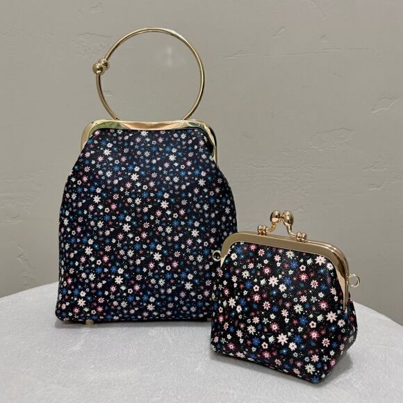 Handmade Oriental Style Genuine Leather Top Handle Kisslock Bag & Mini Purse Set - Picture 3 of 16